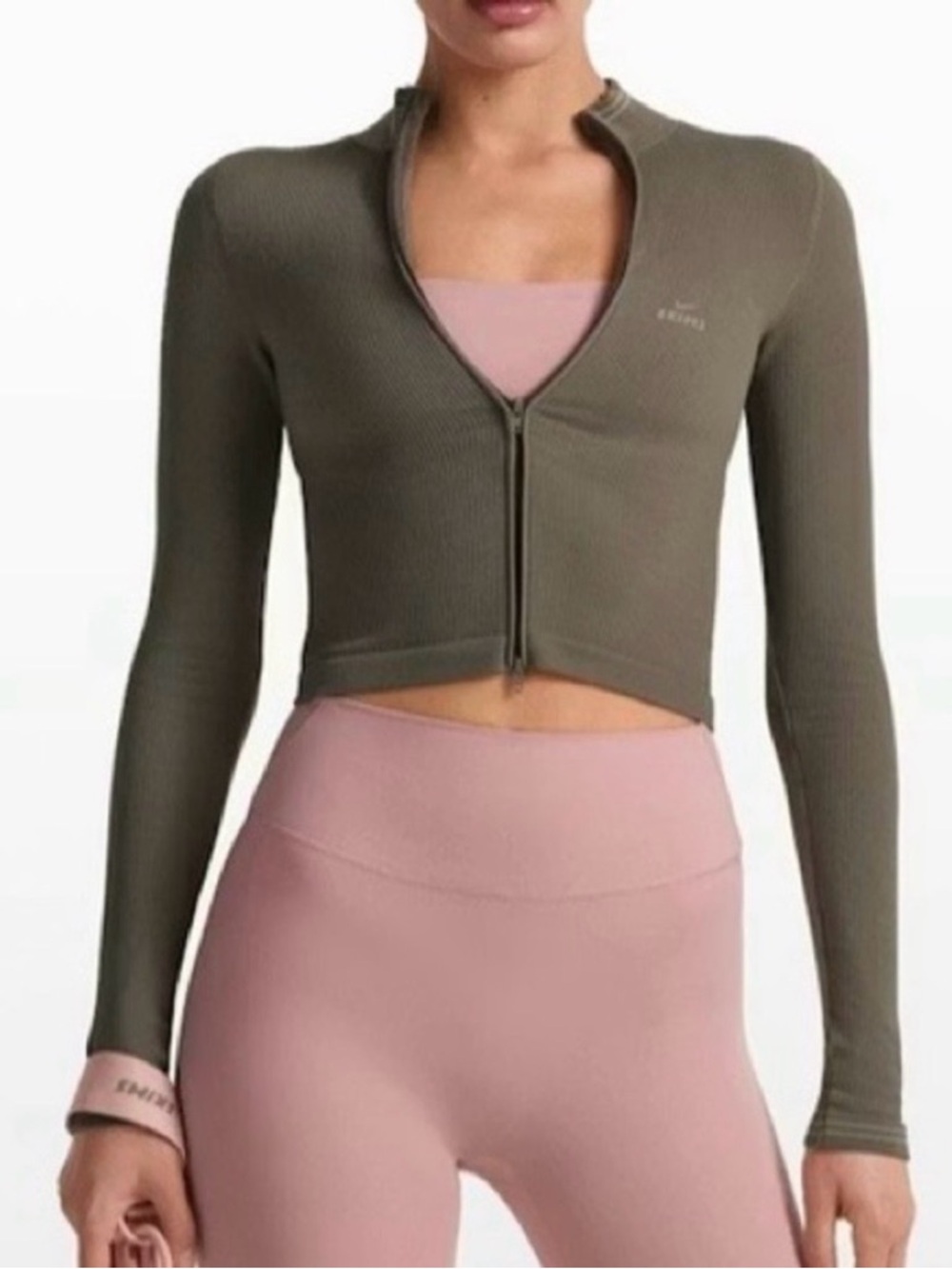 NWT Nike Skims Ribbed Seamless Cropped Full Zip Jacket Large Dusty Oakmoss